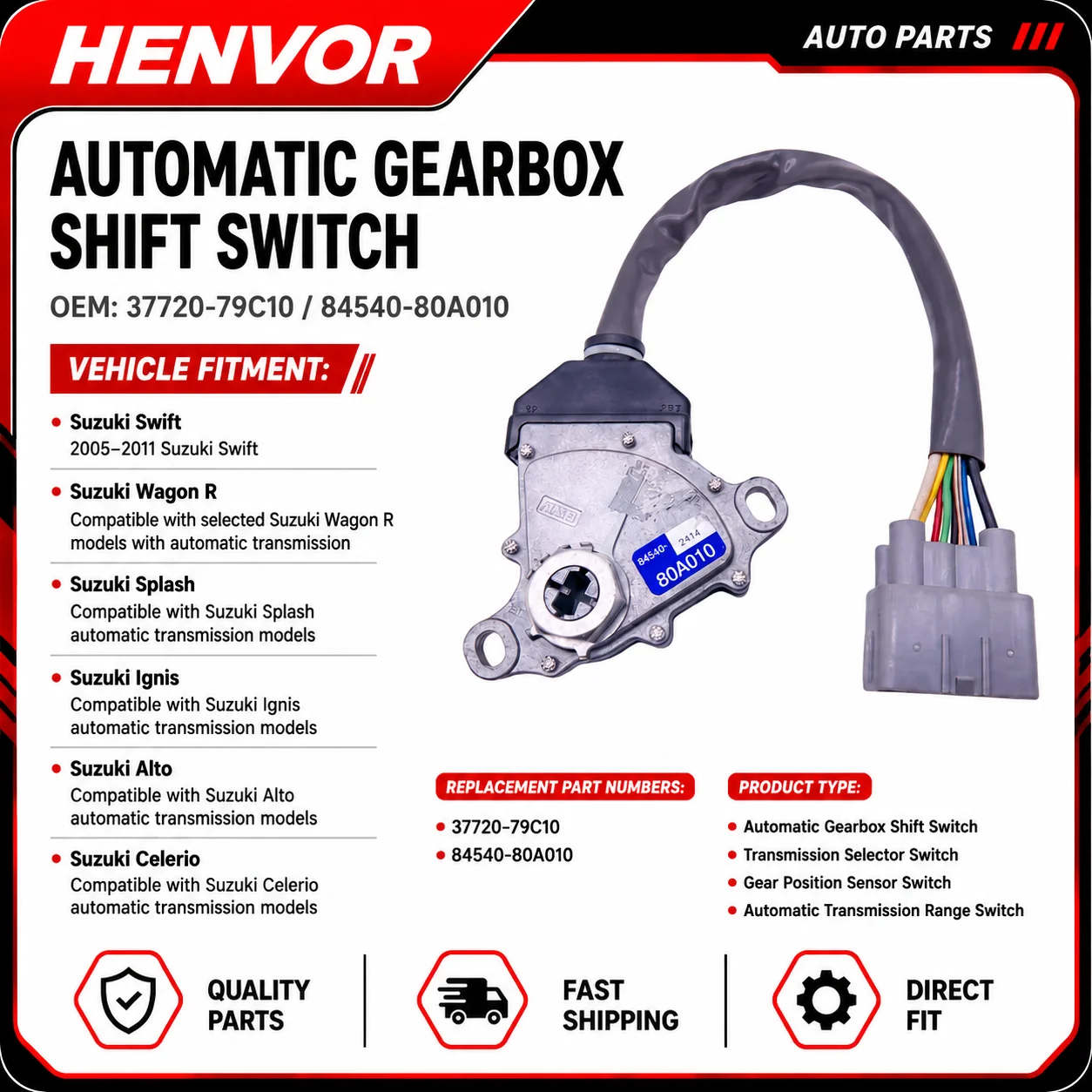 Automatic Gear Shift Switch 37720-79C10 84540-80A010 Transmission Selector Switch For Suzuki Swift Wagon R Alto Celerio Splash