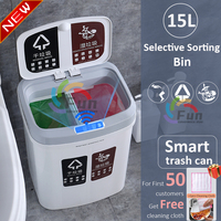 New 15L Selective Sorting Kitchen Trash Bin 2 Bins Smart Automatic Sensor Trash Can Intelligent Garbage Bucket Waste Recycle Bin