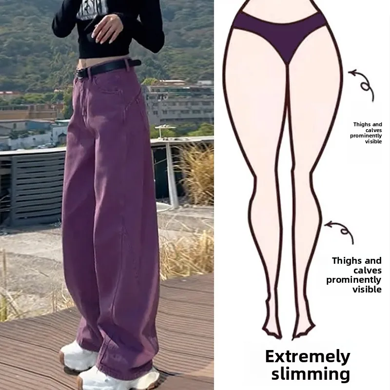 

plus Size Purple Slimming High Waist Wide Leg Jeans Women's Curvy Body Shape Knife Denim Pants Casual Comfortable Fit