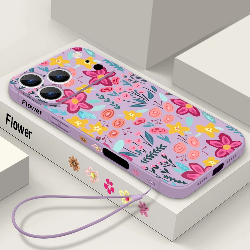 آيفون 17 برو ماكس حافظة ملونة اللوحة الزهور الحبل غطاء الهاتف ل فوندا آيفون 16 برو ماكس 15 14 13 12 11 16e الهواء