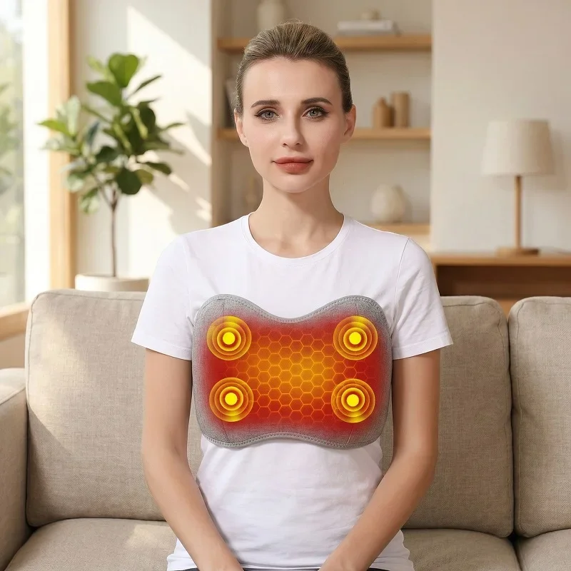 Red Light Heating Vibration Chest Massager Hot Compress Muscle Relaxation Anti-fatigue Relieve Stress Helpful for Sleep Women