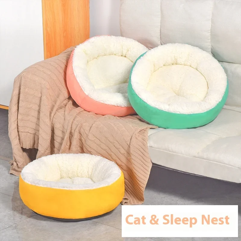 Cat nest Comfortable velvet pet nest Round lamb wool Warm cat nest Douyin Internet celebrity cat couch