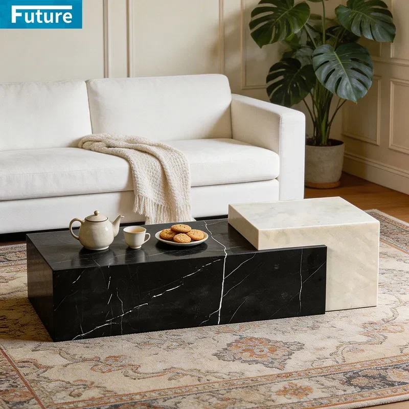 2026 Natural Marble Long Coffee Table Living Room Household Italian Minimalist Light Luxury High End Villa