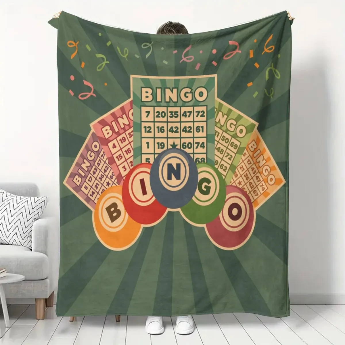 Bingo Game Throw Blanket Picnic Cozy Decor XL Couch Blanket Novelty Game Night Gift 150x200cm