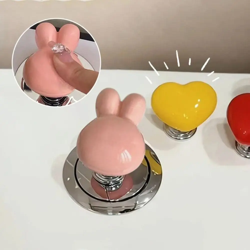 Cute Bunny Toilet Tank Button Labor-saving Nail Protection Furniture Handle Plastic Bathroom Accessories Cabinet Drawer Knob