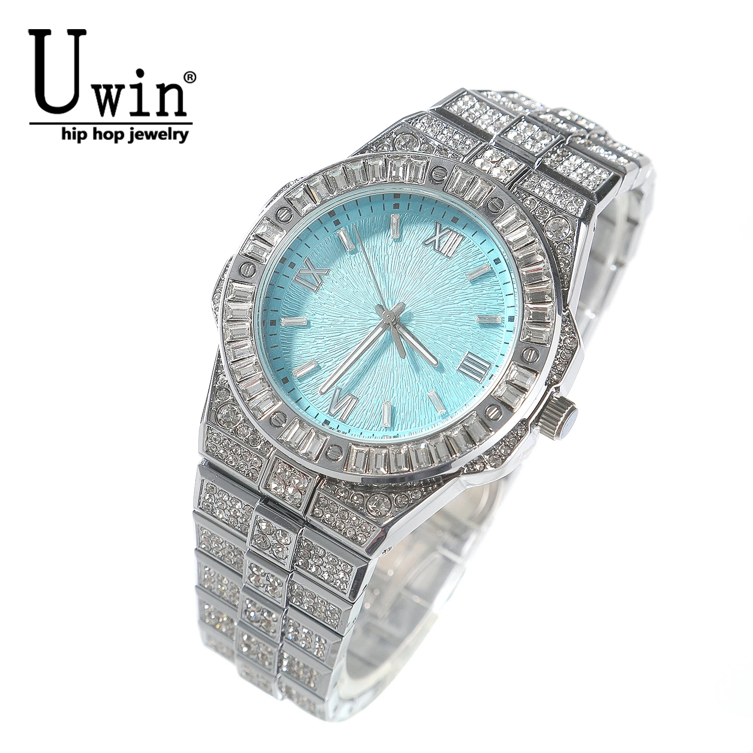 

Uwin Pink Blue Sunray Dial Roman Quartz Wrist Watch Clock Business Waterproof Watches Ladies Wristwatch Bling Dress Clock