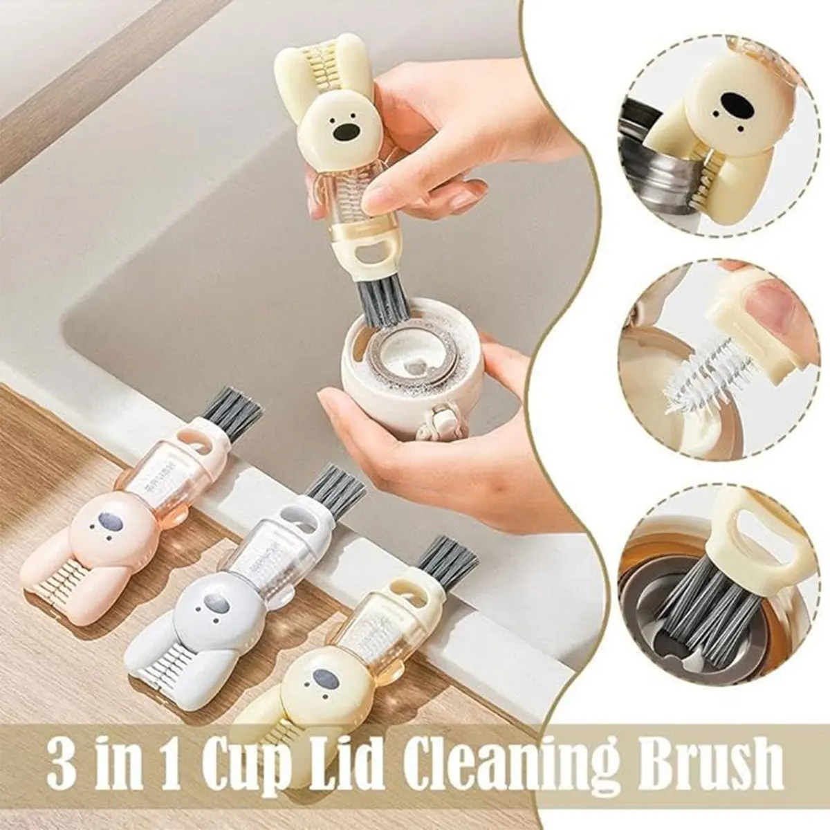 3-in-1 Cup Cover Lid Cleaning Brush Lunch Box Nipple Gap Groove Cleaning Brush Mini Silicone Cup-Holder Household Cleaner Tools