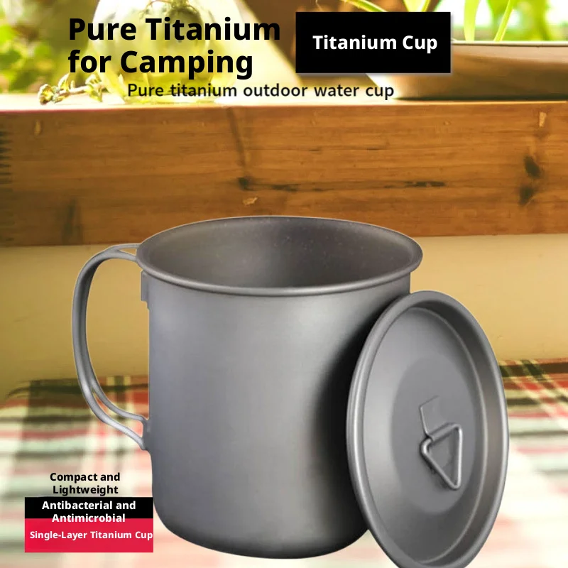 titanium 450ml mug ultra lightweight portable telescopic handle single-layer cup hiking equipment picnic outdoor camping