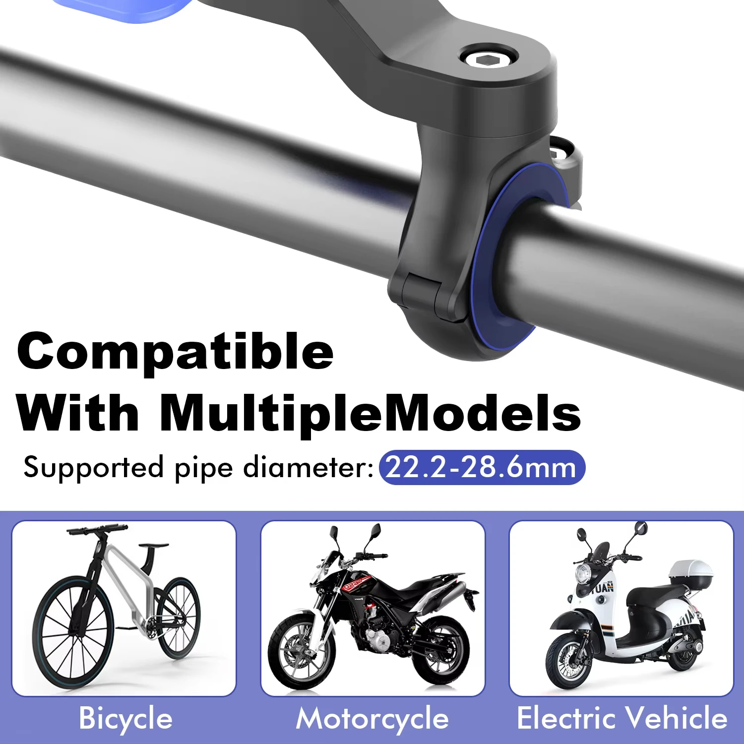 Bike Phone Holder, Motorcycle Mount - Motorcycle Phone Holder, Handlebar Cell Phone Clamp, E-Bike Scooter Phone Clip image 4