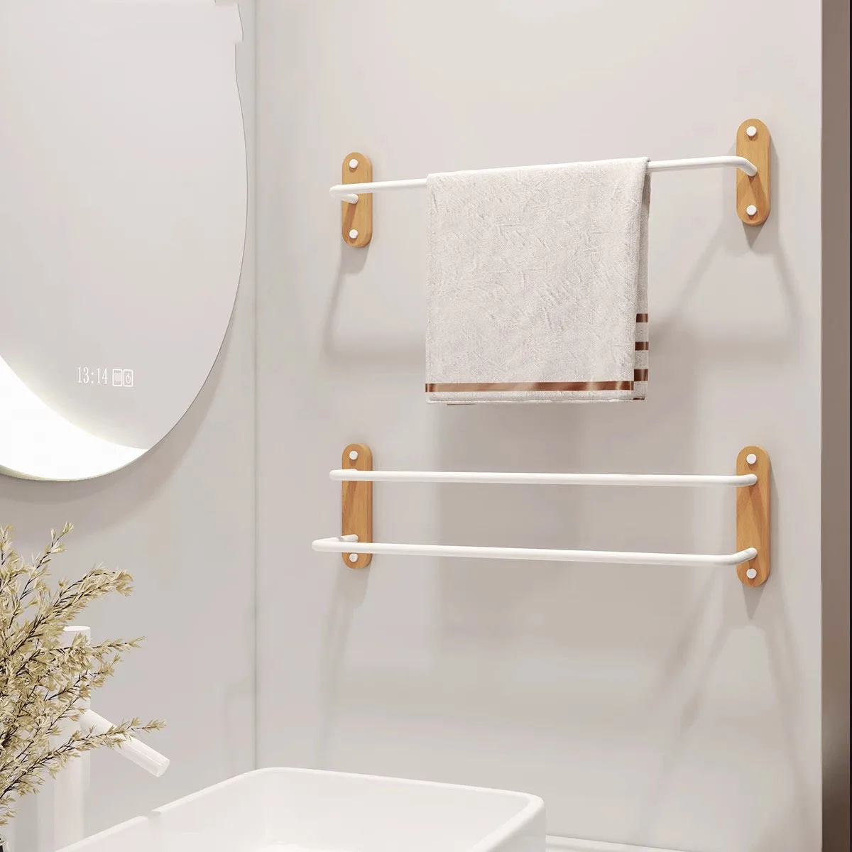 Golden Zun Towel Rack Solid Wood Double Layer Bathroom Single Rod Washroom Storage Rack White