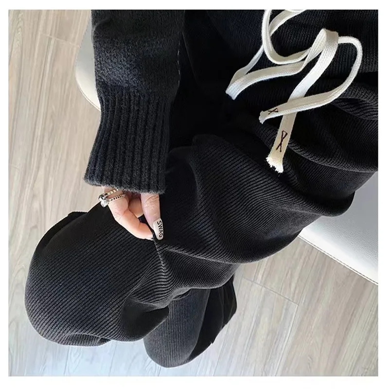 Women Plush Pants Warm Straight Corduroy Trousers High Waist Casual Korean Fashion Female Wide Leg Pants