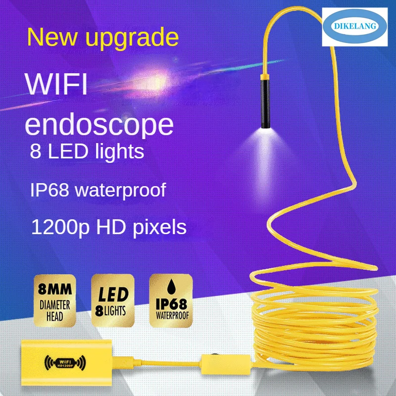 New Arrival 1200P High Definition 5m Hard Line Phone Endoscope for iOS and Wi-Fi with Hardline and Wi-Fi Connection