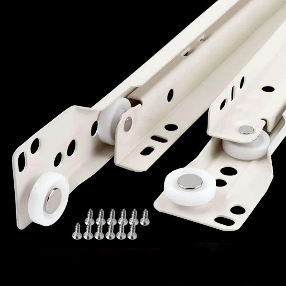 1Pair Two Section Drawer Track Slides Cabinet Rails Computer Table Clothing Cabinets Keyboard Roller Pulley Furniture Slides