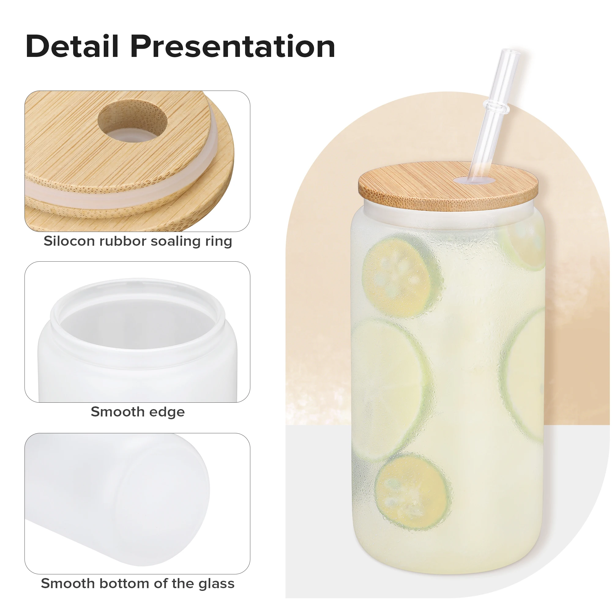 USA Warehouse 25 Pack 16oz Frosted Sublimation Glass Blanks Cans Glass Tumbler With Bamboo Lid and Straw Glass Drinkware