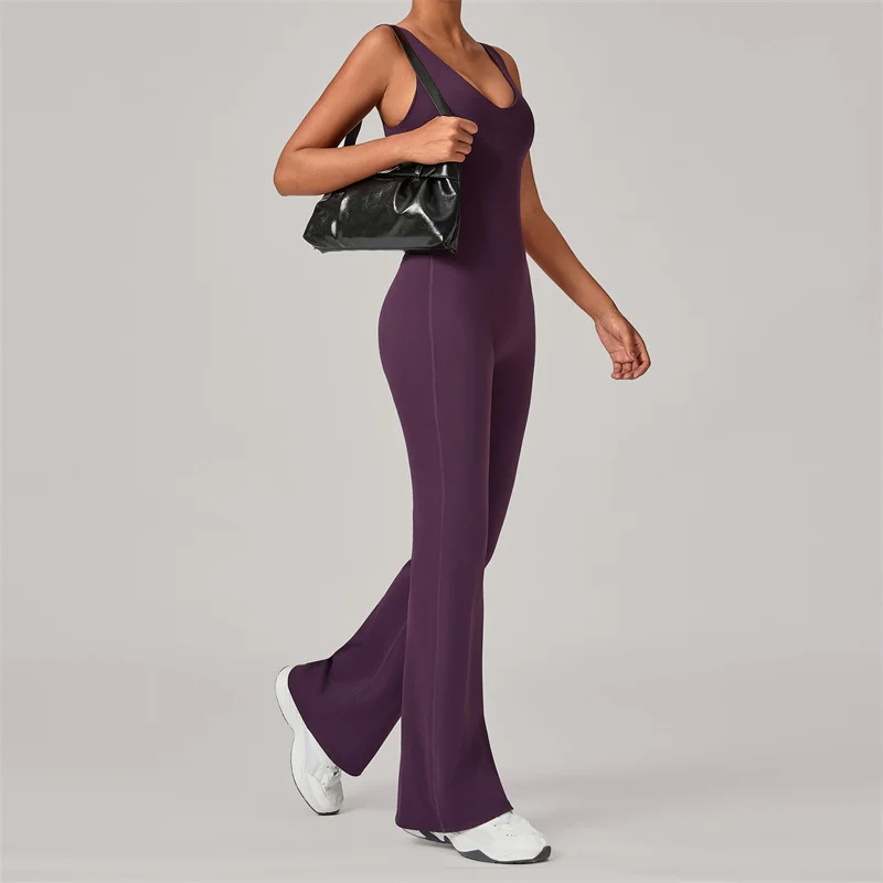 TRY TO BN Flare Yoga Jumpsuit Sports High Strength One Piece Bodysuit Sportswear Fitness Workout Running Tight Gym Woman Clothes