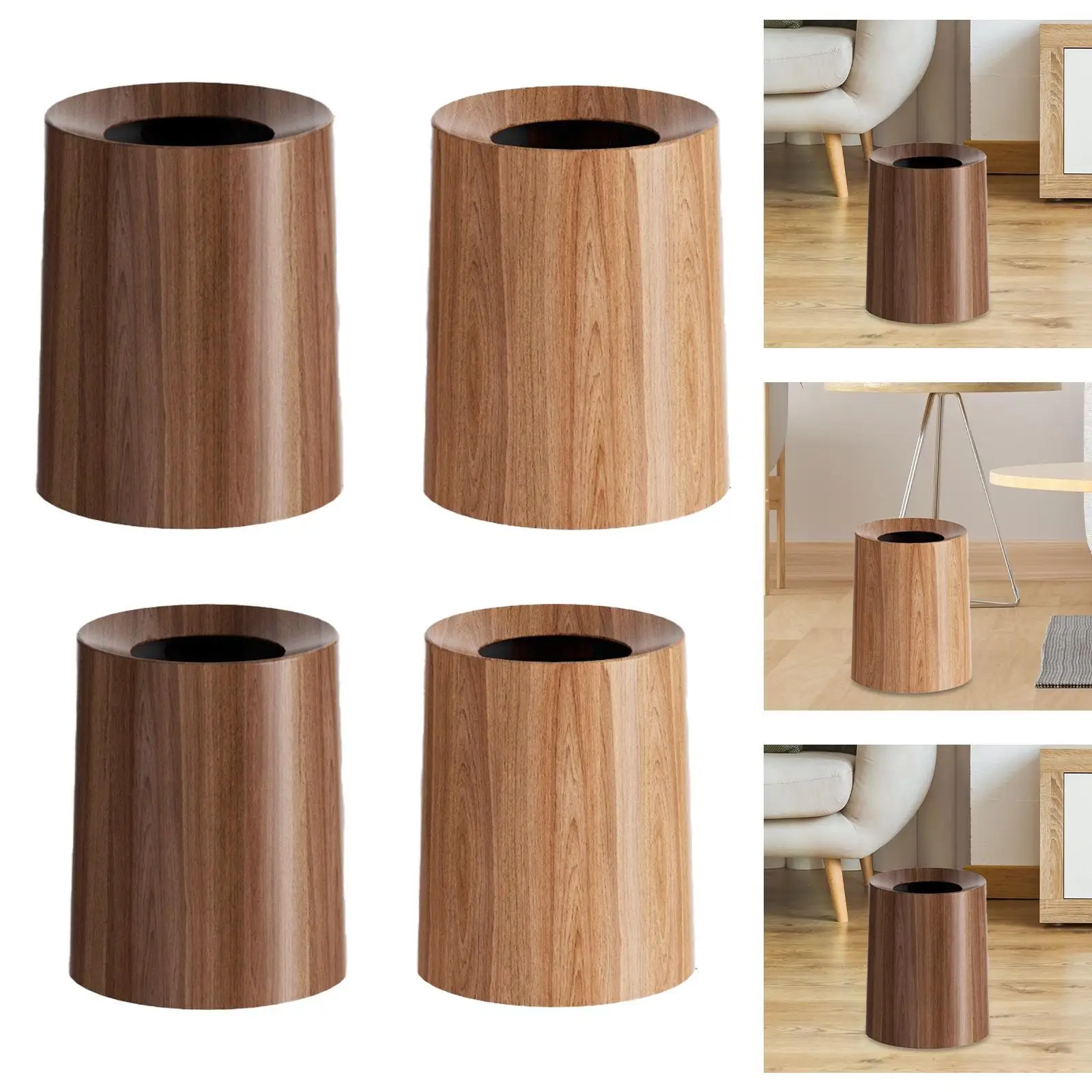 

Wood Grain Trash Can Round Wastebasket Open Top Garbage Can Waste Basket For OfficeNice