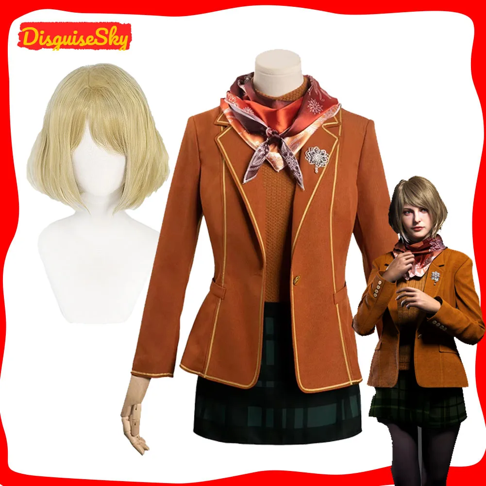Juego Resident 4 Cosplay Ashley Graham peluca abrigos vestido falda medias conjunto mujeres adultas disfraz fiesta de Halloween disfraz