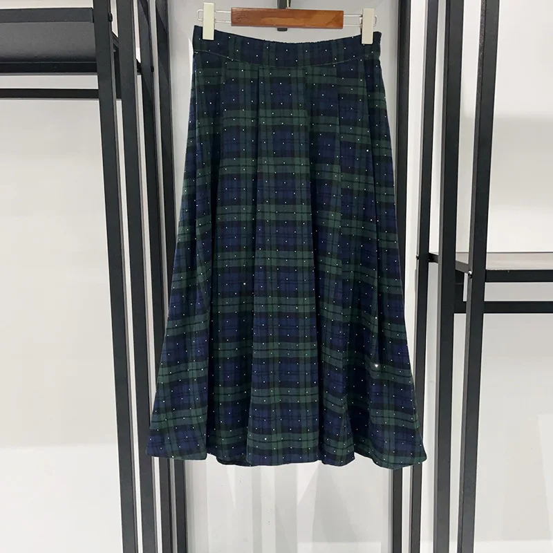 【هدية مجانية】مجموعة تنورة متوسطة الطول منقوشة بألوان من حجر الراين لخريف وشتاء 2025 للنساء #3