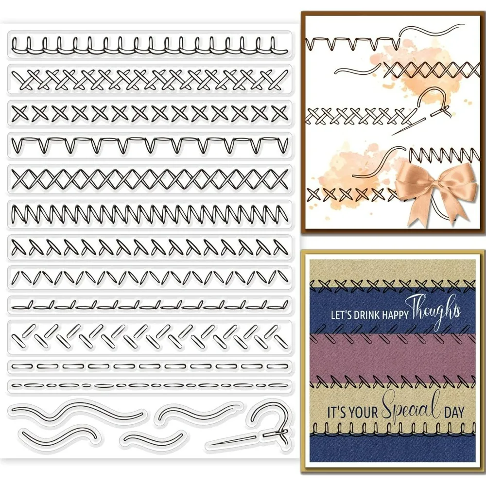 Sewing Thread Clear Stamp Stitch Border Silicone Clear Stamp Pattern Lines Stripe Seals for DIY Scrapbooking Journals