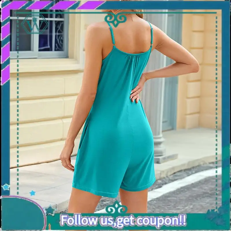 A09P женский летний комбинезон без рукавов, свободный регулируемый эластичный комбинезон на тонких бретельках с карманами