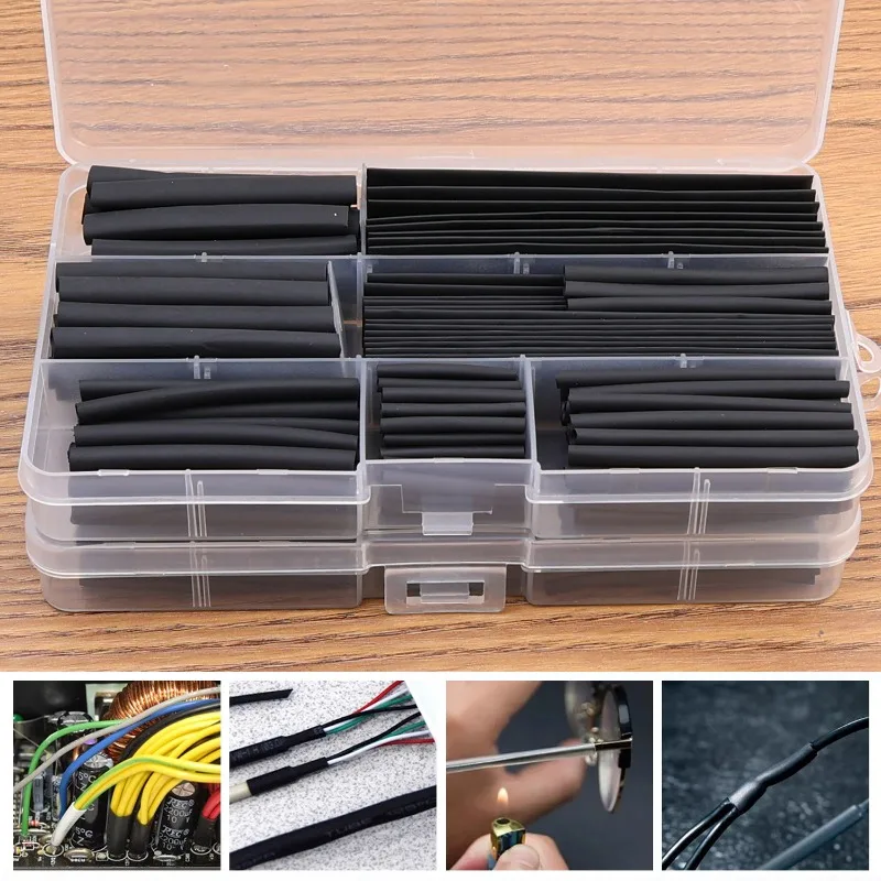 1/5box Black Heat Shrink Tubing Kits Electrical Connection Heat Shrink Tube Wire Wrapping Insulation Cable Sleeves Protecter