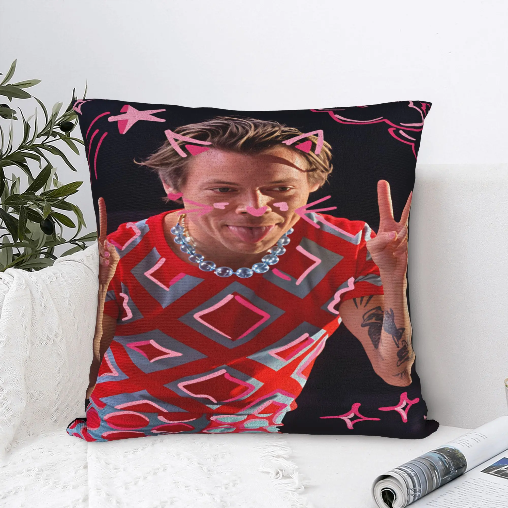 Harrys S-Styles Kiss Al the Time Pillowcases  Kawaii Pillow Case For Office Car Home Decor Soft Pillow Cover