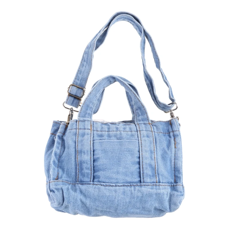 Denim Cloth Women Mini Shoulder Bag Girls Light Blue Canvas Fabric Handbag Small Casual Tote Detachable Strap Lady Zipper Purse