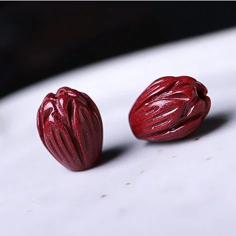 5A Natural Cinnabar Lotus Flower Zinnober Genuine Vermilion Single Bead DIY Jewelry Material