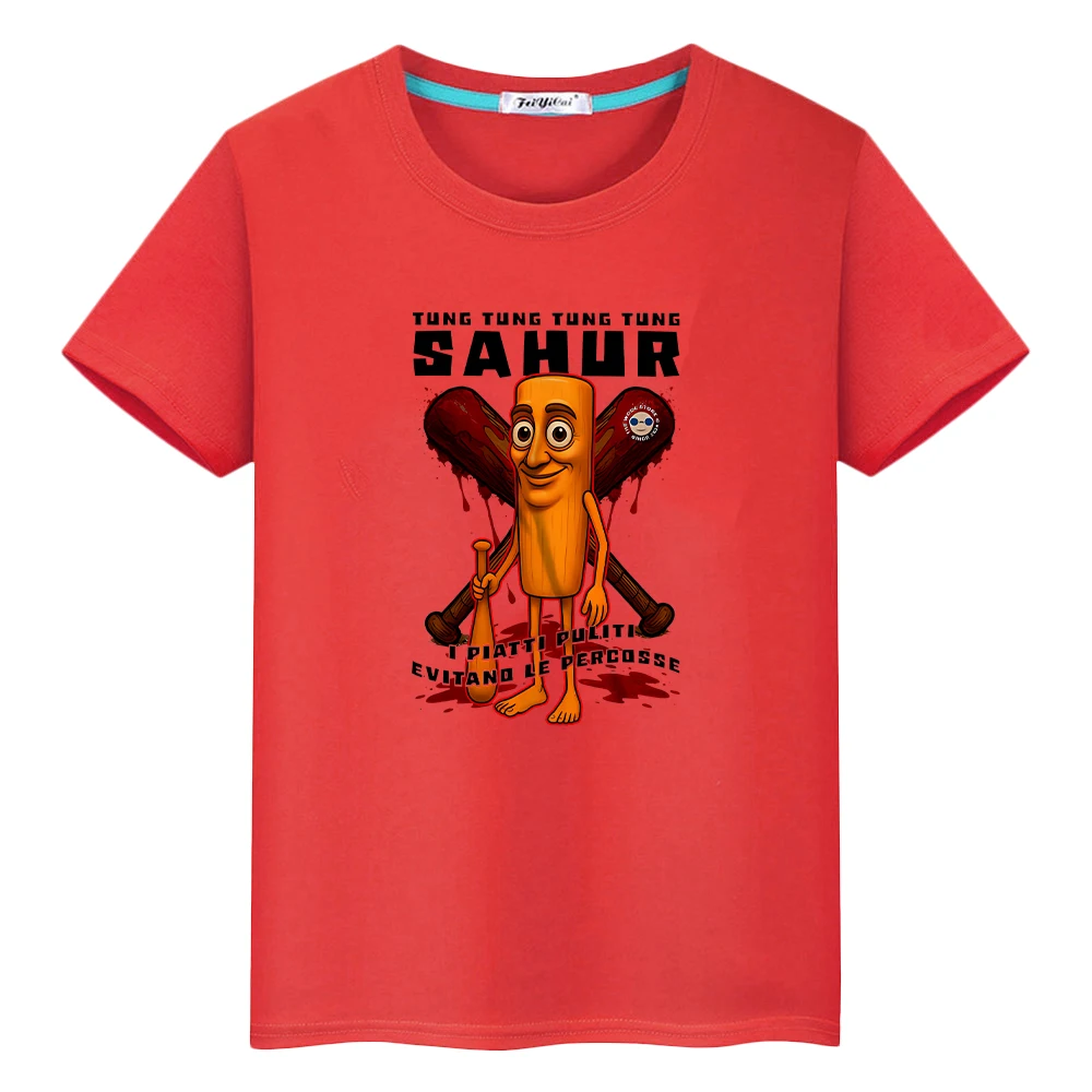 تي شيرت مطبوع من تونغ ساهر للأطفال الأولاد 10 سنوات تي شيرت للهالوين 100% قطن كارتوني لطيف قصير y2k ملابس أطفال بناتي