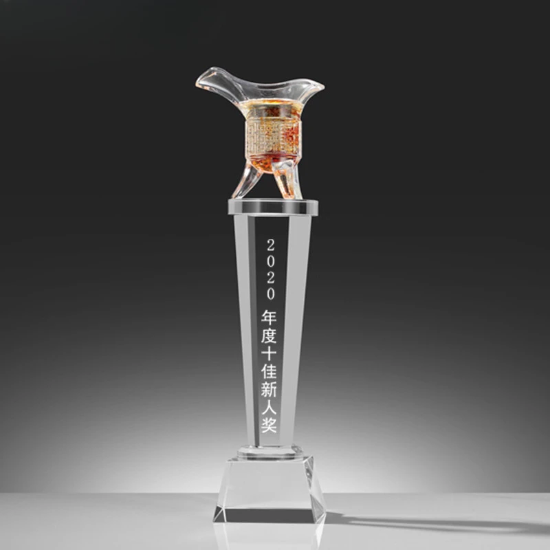 Customized Wine Glass Shape Coloured Glaze Crystal Trophy, Excellent Staff, Company Annual Meeting Awards, Home Decorations, 1Pc