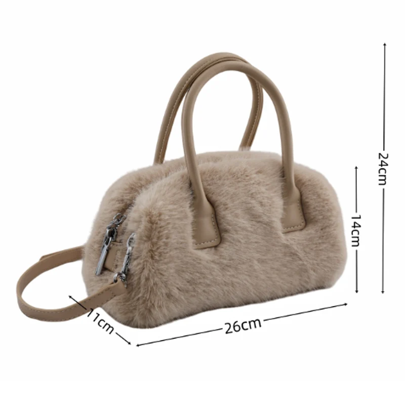 2025 New Autumn/Winter Japanese and Korean Tote Bag Retro Design Heavy Duty Mink Fur Women Handbag Shoulder Bag