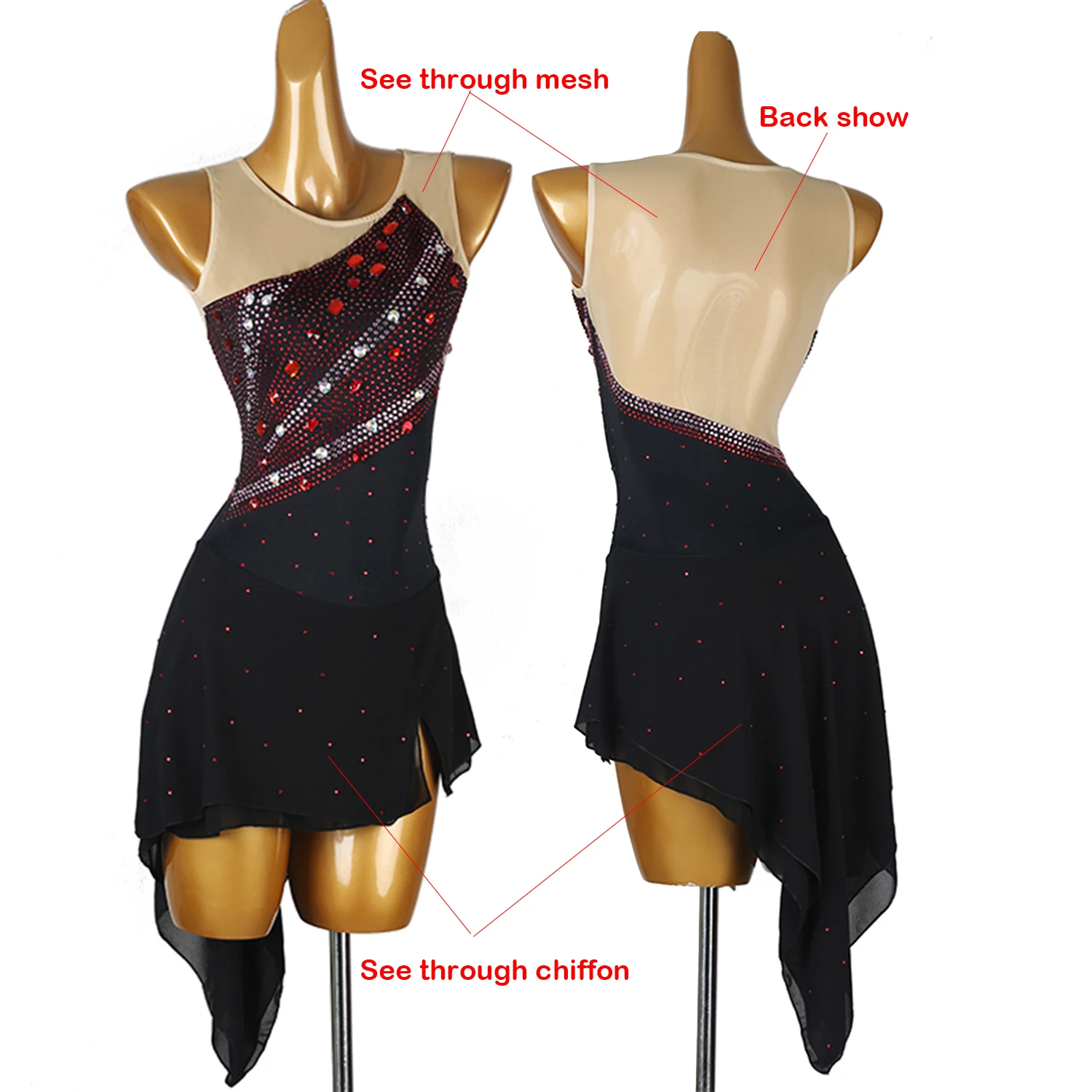 ชุดฟิกเกอร์สเก็ต ชุดเต้นรำ ชุดแสดงบนเวที เสื้อผ้าเด็กผู้หญิง ชุดสเก็ตน้ำแข็ง ชุดเต้นรำ ชุดลีโอตาร์ด แซมบ้า B027