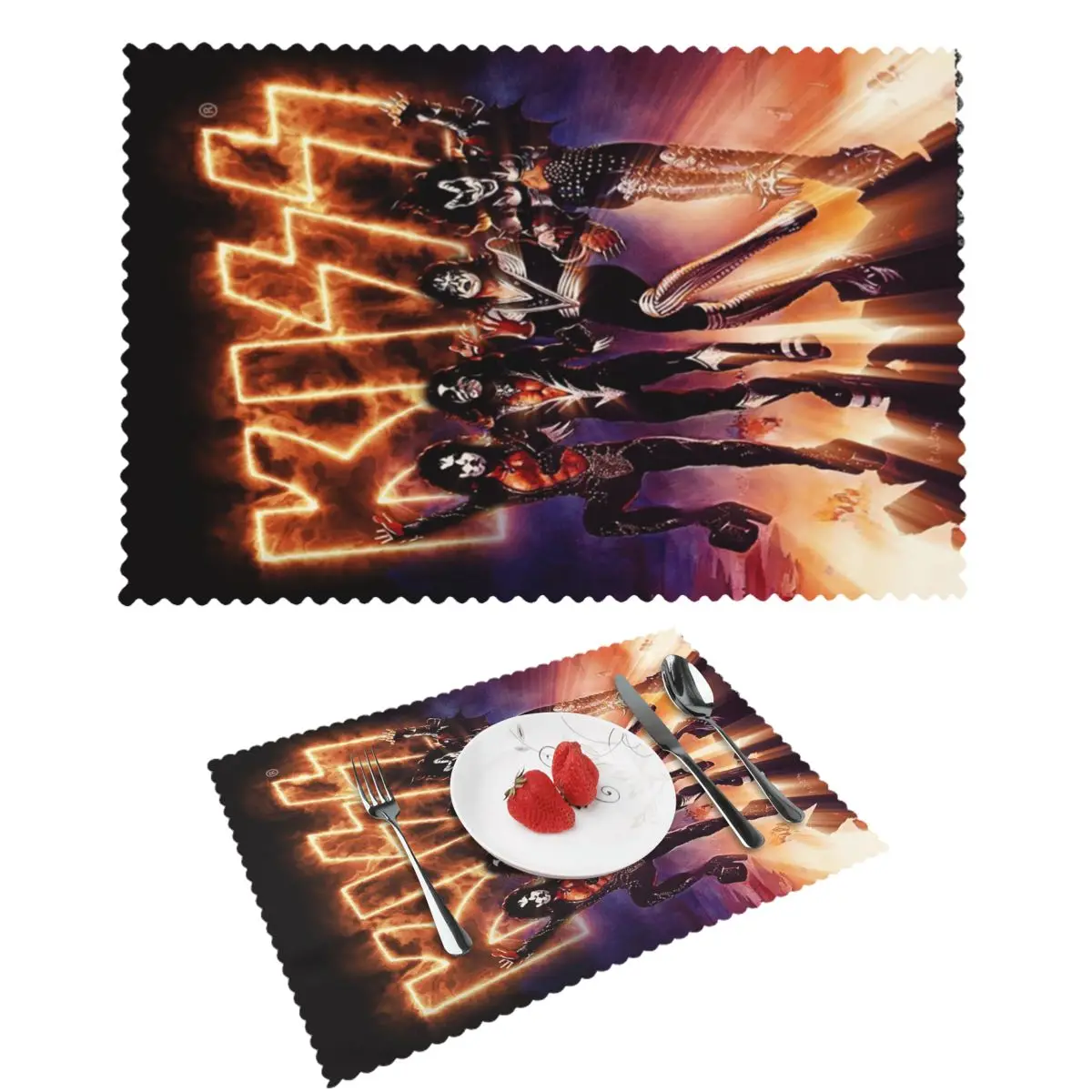 

KISS The Band - Destroyer Fire Log Placemat Washable Plate Mat For Dining Table Bowl Coaster Home Decor Super Absorbent Mats