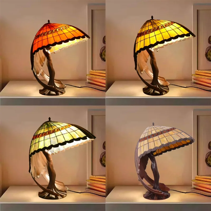 

New European and American color Tiffany lamp Angel flying women's study bedroom bedside ambient light reading desk lamp