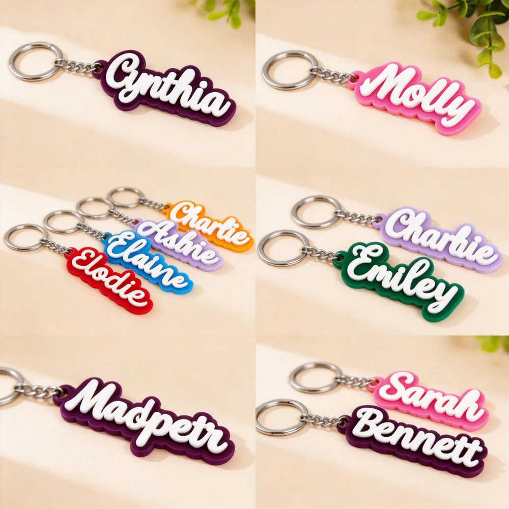 Custom Name Acrylic Keychain Personalized  3D Flat ID Keyring On Bags Birthday Jewerly Gift For Men Women Anti-loss Keychain view 5