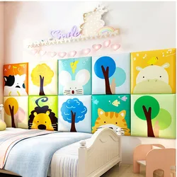 30x30cm Cartoon Animal Bed Headboard Anti-collision Wall Panels Childern Bedroom Furniture Cabecero Cama Bed Head Stickers