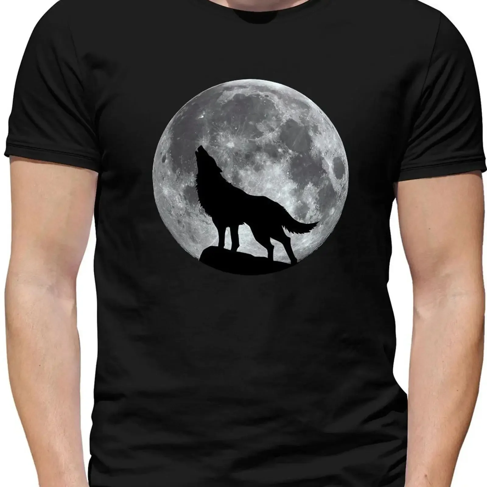 Wolf Mond Silhouette Herren T Shirt Werwolf Tiere Liebe Tier Wölfe vintage Washed Casual Top For Everyday Wear designer clothes