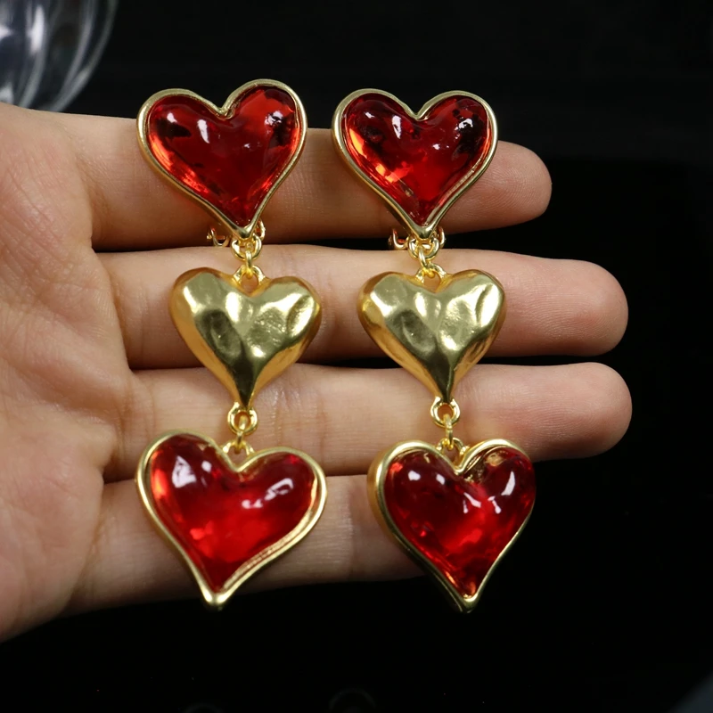 Lovely Heart Earrings Jewelry Red Romantic Gifts Long Pendant For Women\'s Jewelry