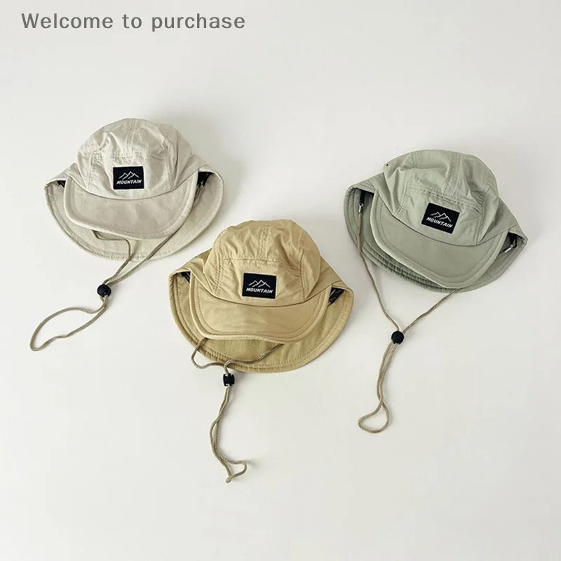 

Summer Kids Hat, Boys' Quick Drying Duckbill Cap, Baby Double Brim Lightweight Bucket Hat with Adjustable Neck Strap