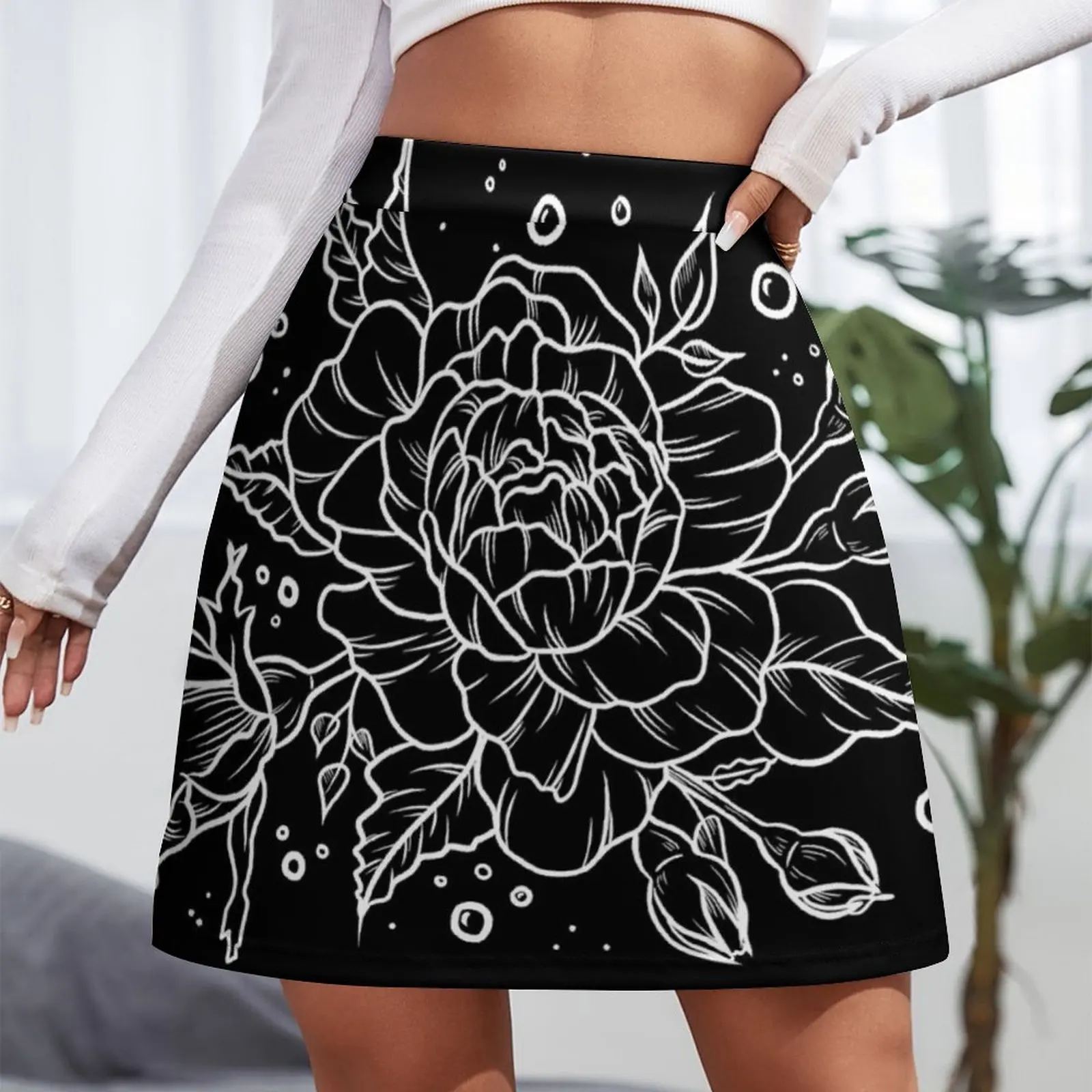 Roses and Bubbles (White Ink) Mini Skirt 90s vintage clothes women's skirt 2023 trend