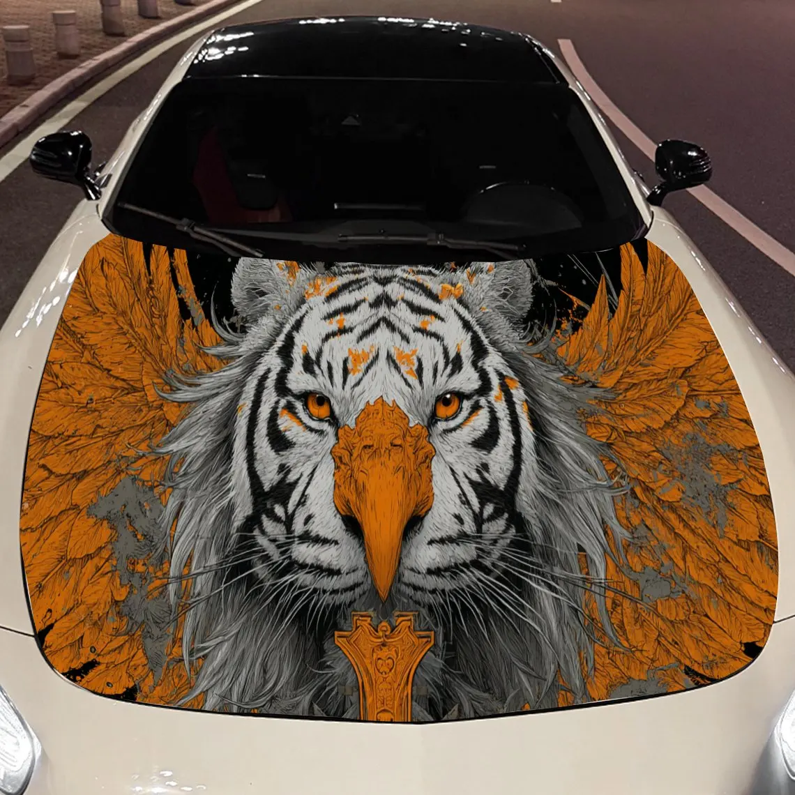 

Winged Tiger Car Engine Hood Sticker, Auto Vinyl Wraps, Waterproof Self-adhesive Vehicle Decal, Durable & Anti-scratch Auto Exte