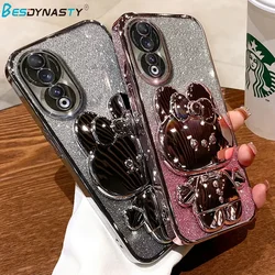 Luxury bracket Case For Honor 90 Glitter Mirror Rabbit Holder Soft Case for Honor 90 70 50 Magic 5 Lite Pro X8 Shockproof Cover