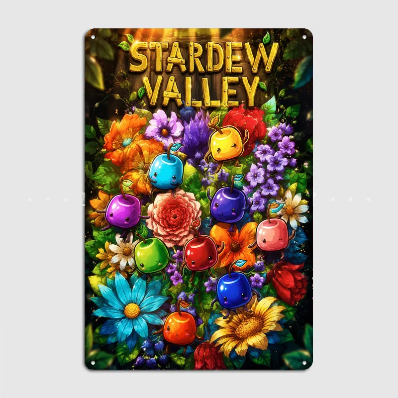 Stardew Valley Junimo Floral Art Poster Metal Sign Bedroom Indoor Outdoor Home Decor Bar Custom Posters Wall Room Decorations