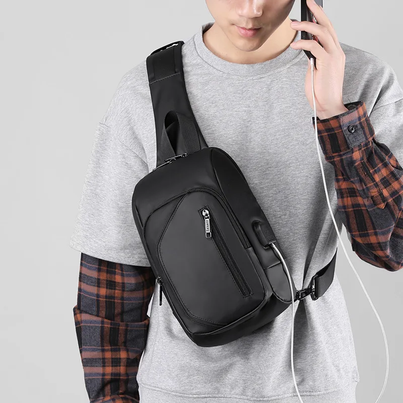 

Man inclined across the chest package USB charging backpack water security prevention chest package combination lock business sm