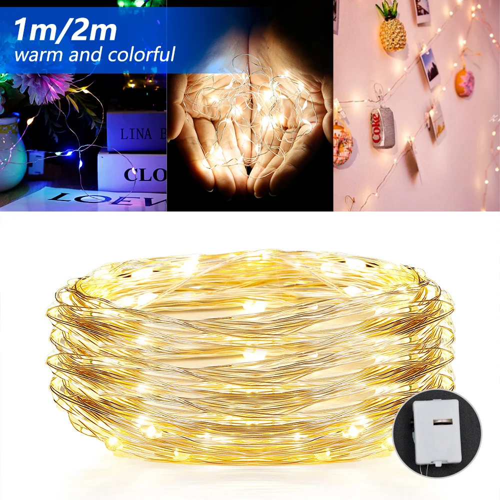 1M/2M LED String Lights Copper Wire A13 Button Battery Fairy Tale Decorative Lamp for Party Garden Home Wedding Christmas Decor