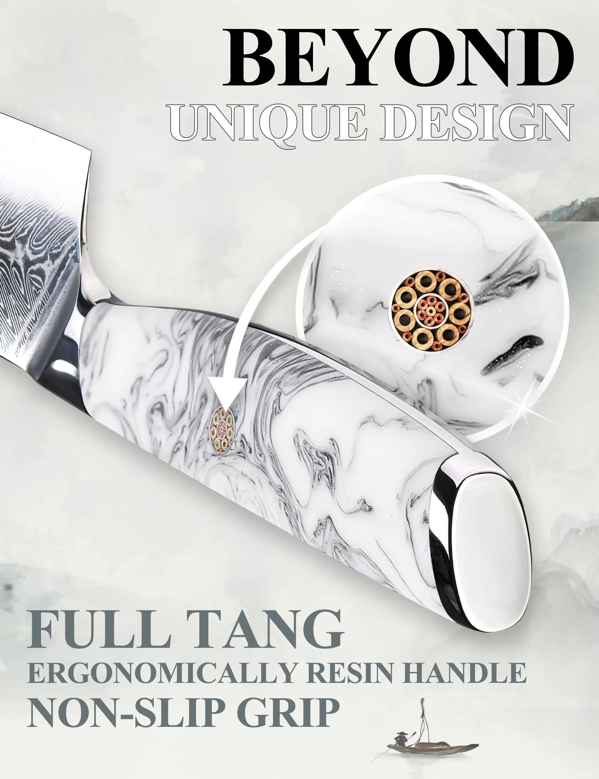 SHANGDAO Professional 2pcs Kitchen Chef Knife Set, Damascus Forged Chef & Santoku Knife, Durable Resin Handle