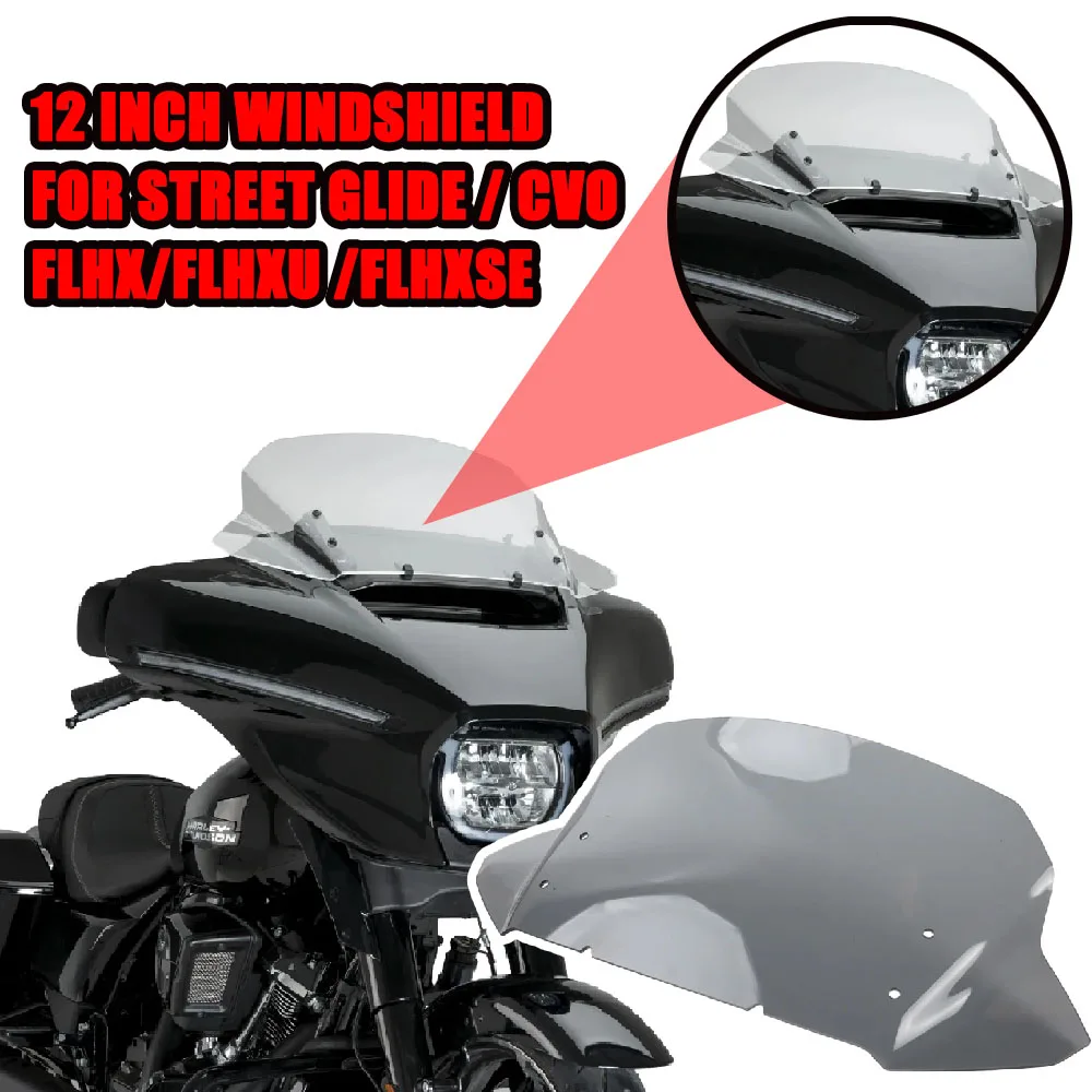 

Лобовое стекло мотоцикла 12 дюймов, дефлектор ветра, подходит для Harley Davidson Touring FLHX Street Glide FLHXSE CVO, новинка 2023 года
