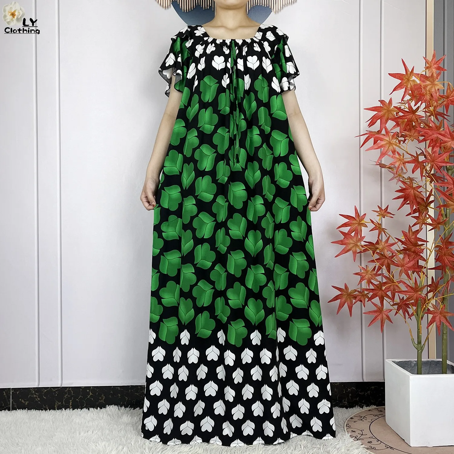 New African Dashiki Summer Fashion Short Sleeve Dress Floral Printing Cotton Loose Dubai Lady Party Maxi Islam Dresses Vestidos