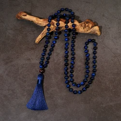 8mm Lapis lazuli Tiger Eye Stone Beaded Knot 108 Mala Necklace Meditation Prayer Blessing Jewelry for Men and Women