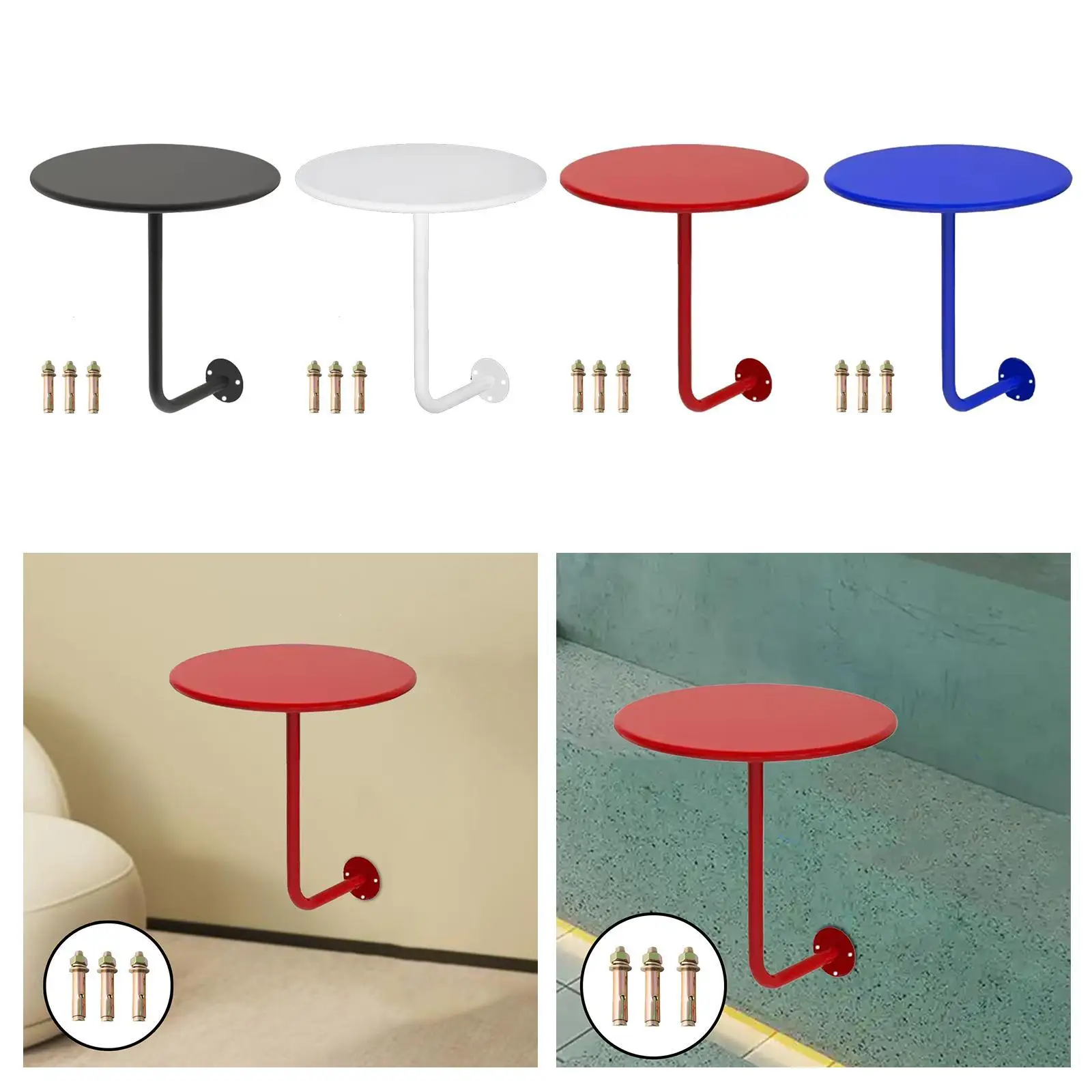 Wall Mounted Round Metal Table Compact Design Night Table for Small Living Room or Balcony